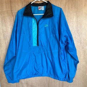 Vintage 90s Nike Men's Cobalt Blue Half Zip Fall Windbreaker Jacket Large L